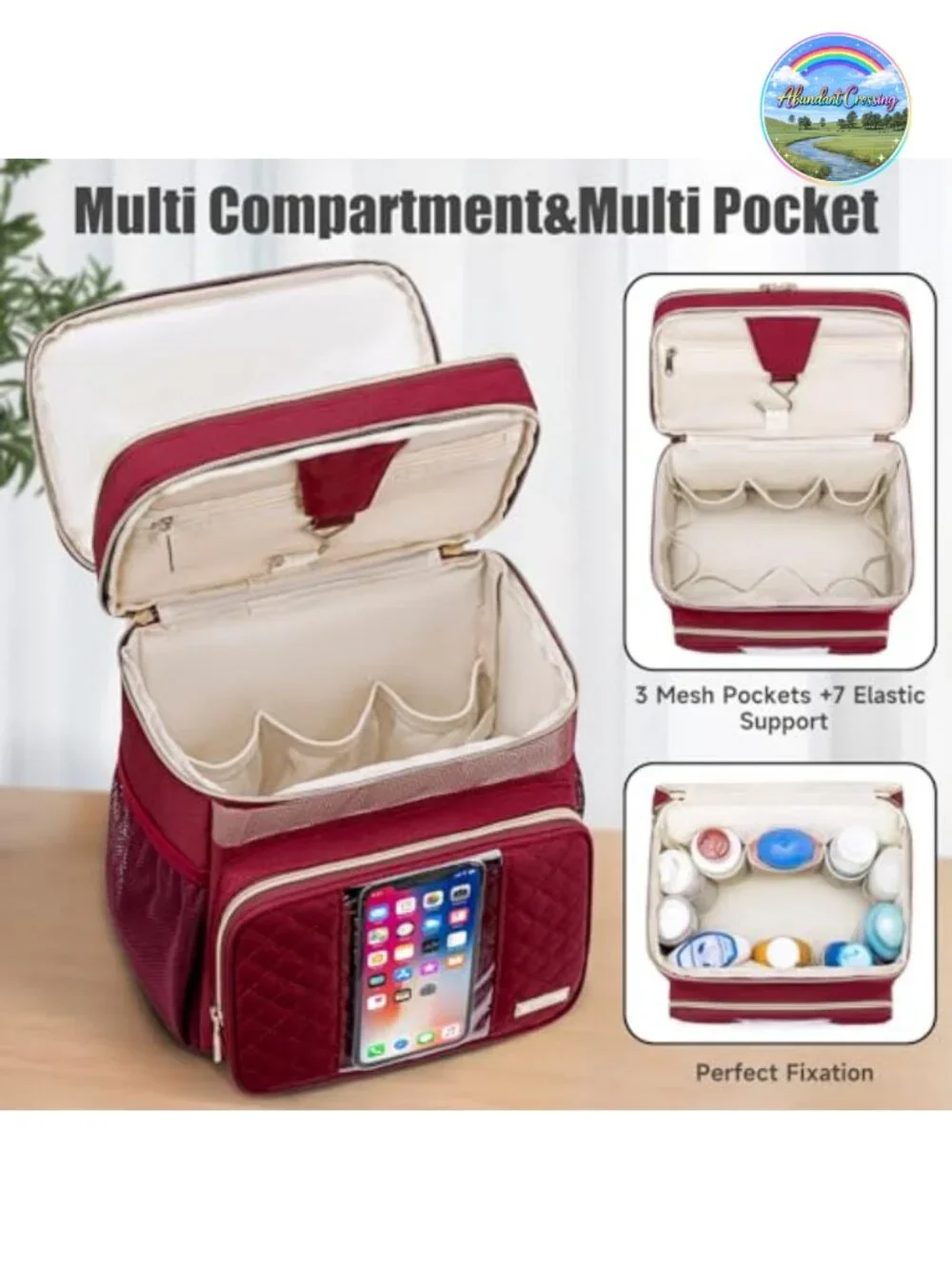 Large Toiletry Bag with Waterproof Phone Pocket, Oxford Fabric, Portable Shower